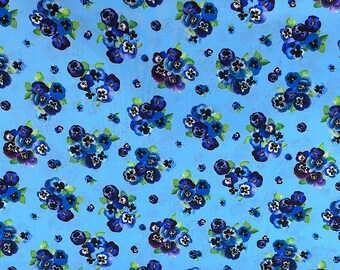 Pansy Bouquet Blue - Flower Fabric - FL-356