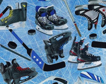 Hockey  Themed Fabric - Hockey Playing Equipment - Power Play Collection - Sports Fabric -Cotton Fabric - Quilting Fabric -  Sport-14