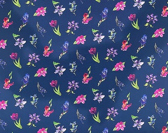 Deborah's Garden - Floral Toss Navy - Iris Fabric - Flower Fabric -  FL-374