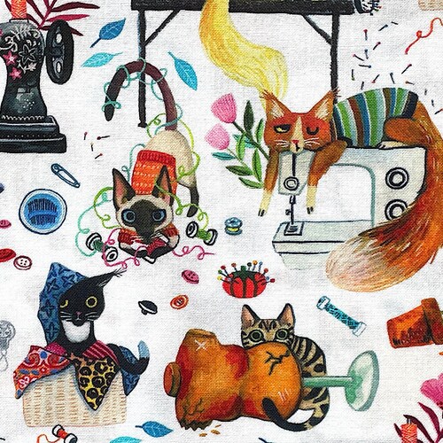 Dear Stella Fabric Sew Mischievous Cats and Sewing Machines Etsy
