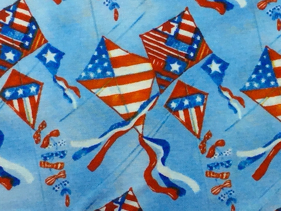 Kite Fabric Star Spangled Summer Kites Cotton Fabric Etsy