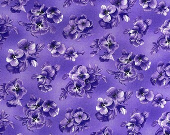 Purple Pansy Fabric - Tonal Purple - Flower Fabric - Cotton Fabric - FL-295