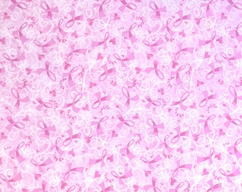 Awareness Fabric - Breast Cancer Ribbon - Cotton Fabric - Quilting Fabric - MISC-142