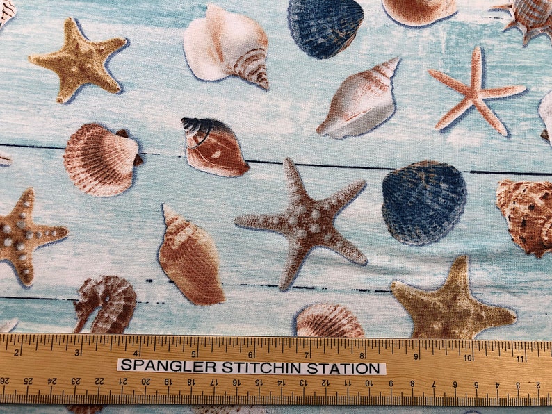 All Over Seashells Seashell Fabric Nautical Fabric Etsy