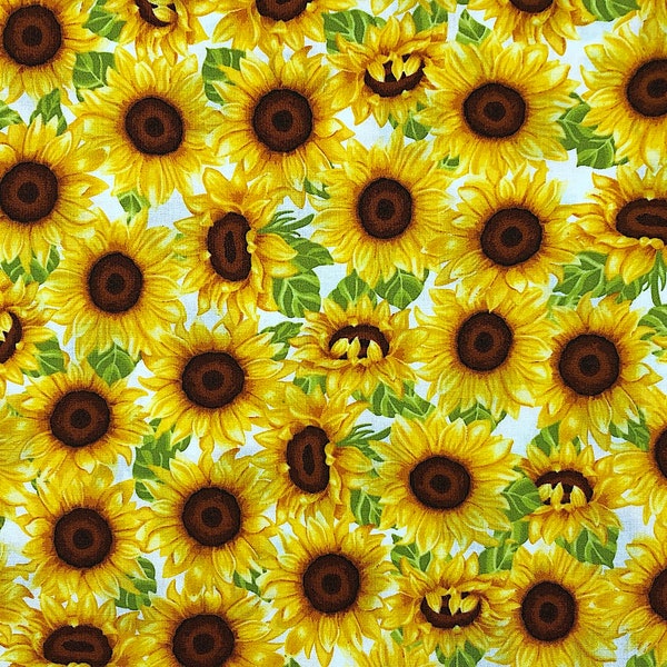 Sunflower Fabric - Sunflower on White - Sunny Sunflowers - Studio E Fabrics - Cotton Fabric - FL-235