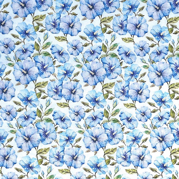 Morning Glory Fabric - Periwinkle Spring - Flower fabric - Cotton Fabric - FL-325