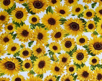 Sunflower Fabric - Sunflower Sunrise - Sunflower Meadow - Yellow Sunflowers -  Cotton Fabric - Quilting Fabric - FL-260