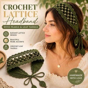 Crochet Lattice Headband Pattern, Pearl Beaded Boho Hair Accessory (PDF Download)