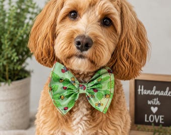 Handgemaakte vlinderdas lieveheersbeestje | Kraagaccessoire met groene bladprint