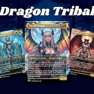 May include: Three Magic: The Gathering trading cards titled Dragon Tribal. The cards feature illustrated characters including Miirym, Sentinel Wyrm, The Ur-Dragon, and Kaalia of the Vast, each displaying detailed artwork, mana costs, and game text.