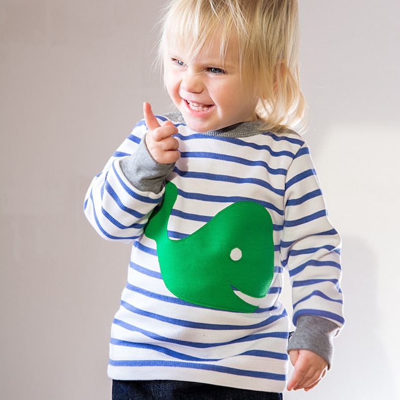 100/% organic cotton baby shirt white blue striped with applique whale long sleeve organic baby clothes Baby shirt organic cotton