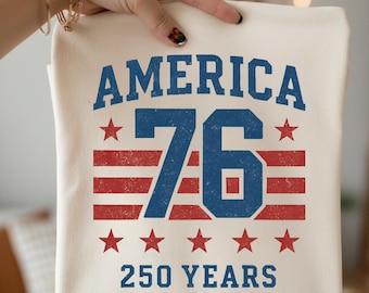 America 76 250 Years PNG, Design per sublimazione del Giorno dell'Indipendenza, Retro Vintage 1776 2026 Patriottico 4 luglio PNG (Download digitale)