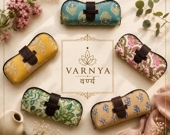 Hand Block Print Glasses Case | Indian Floral Eyewear Pouch, Travel Organizer
