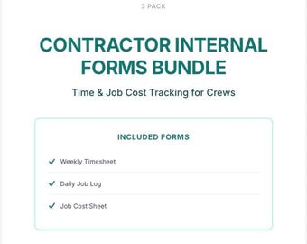Pacchetto di fogli presenze per la squadra di appaltatori, foglio costi del lavoro, registro giornaliero in PDF, moduli stampabili