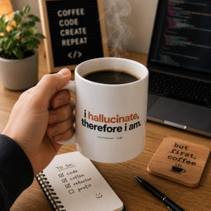 I Hallucinate Therefore I Am Mug | Funny AI Coffee Mug, Prompt Engineer Gift, Programmer Gift