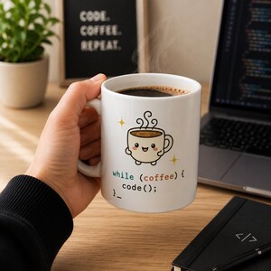 Taza de café con diseño de código adorable / Taza de café kawaii para programadores, regalo divertido para desarrolladores, regalo para estudiantes de informática