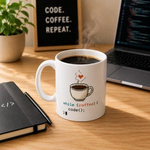 Taza de café con código / Taza de café divertida para programadores, regalo para desarrolladores de software, regalo de programación con pixel art