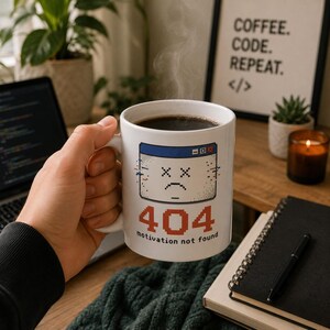 404 Motivation Not Found Mug | Funny Programmer Coffee Mug, Sarcastic IT Gift, Coworker Gift