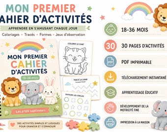 Libro di attività per bambini dai 18 ai 36 mesi (PDF) | Attività educative stampabili | Libro di attività per neonati | Libro di attività per bambini piccoli - Francese