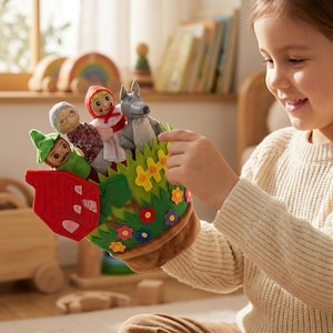 Conjunto de marionetas de mano de Caperucita Roja, guantes de cuento de hadas hechos a mano para niños pequeños, regalo para bebés