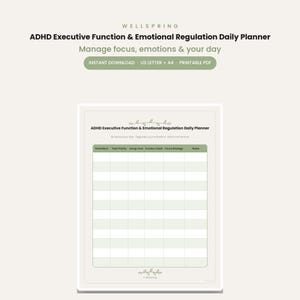 ADHD Executive Function Planner Printable | Emotional Regulation & Daily Focus | Task Management | Neurodivergent Productivity PDF