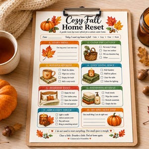 Fall Cleaning Checklist Printable, Cozy Room-by-Room Home Reset Planner