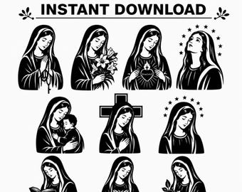 Mother Mary SVG Bundle, Virgin Mary SVG, Catholic SVG Files, Christian Cricut Cut File, Religious png eps pdf  dfx Download