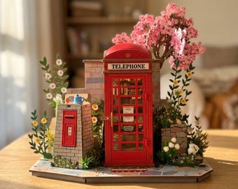 Rolife Blossom Book Booth – 3d Wooden Puzzle, London Style, Shelf Decor, Home Office Accent, Unique Book Stand