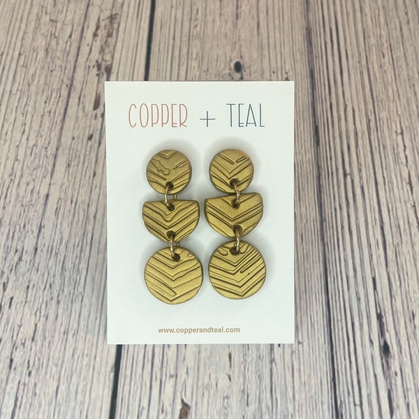 Polymer Clay Trio Drop Earrings in Shimmery Gold