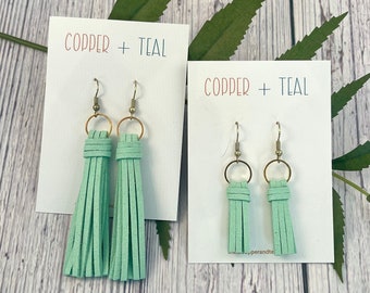 Pendientes de borla de ante de imitación de cuero en varios colores