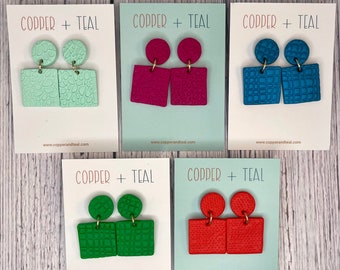 Bold Polymer Clay Square Drop Earrings in Multiple Colors