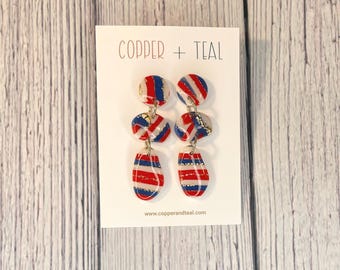 Red, White, and Blue Polymer Clay Trio Drop Earrings