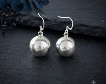 Pendientes colgantes de bola de plata de ley 925 / Joyería minimalista hecha a mano con forma de esfera
