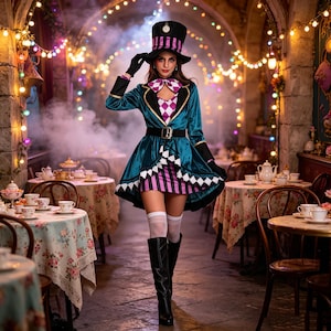 Mad Hatter Costume Set Adults, Wonderland Magician Cosplay Outfit with Hat, Circus Ringmaster Halloween Suit, Vintage Fantasy Costume