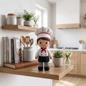 Crochet Chef Doll Pattern PDF, Amigurumi Chef Doll Tutorial, Chef Plush Crochet Pattern, Kitchen Doll DIY, Gift for Chefs