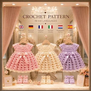 Crochet Baby Dress Pattern, Shell Stitch, Newborn Girl, Easy PDF (0-6 Months)