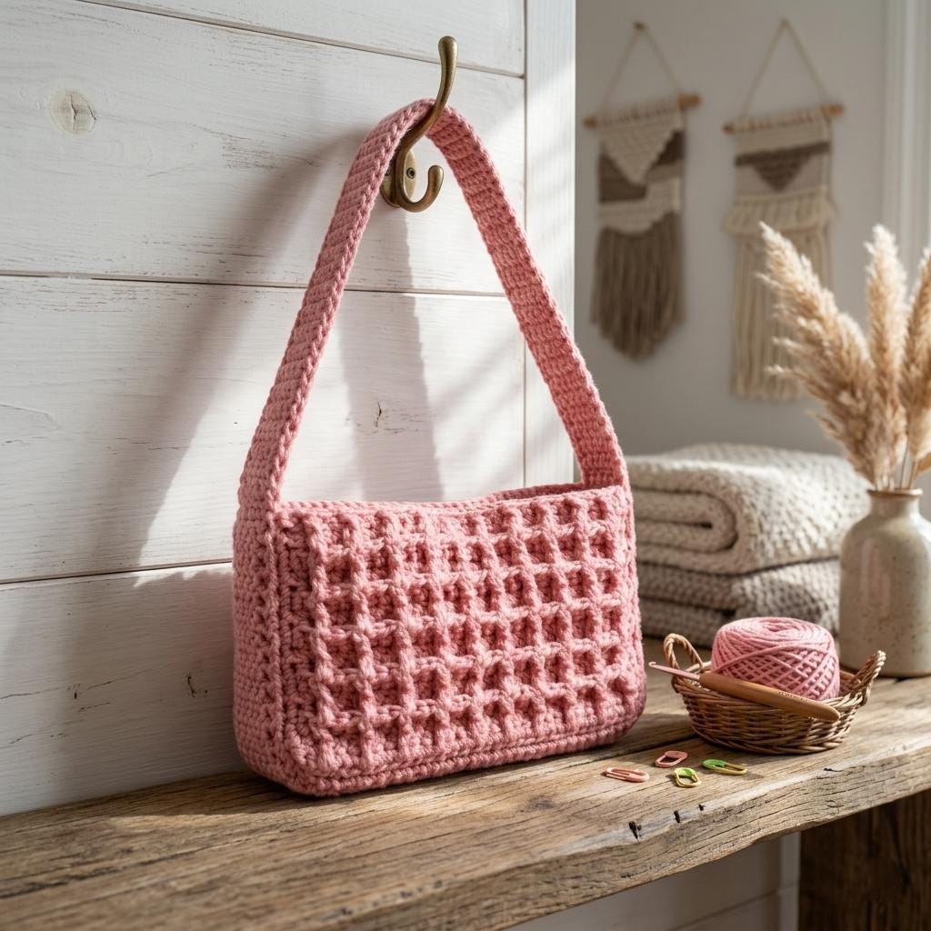 40 Crochet Shoulder Bags with Crossbody Bags, Tote Bags, and Bucket Bags 39 Crochet Waffle Stitch Shoulder Bag