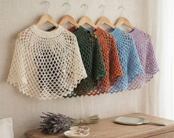 Patrón de capa de ganchillo color espuma de mar en PDF, patrón de capa de ganchillo con encaje, patrón de chal para principiantes, patrón de poncho de ganchillo, tutorial de chal para mujer.