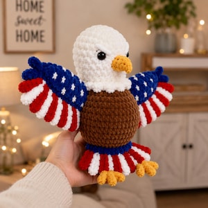 Patriotic Bald Eagle Amigurumi Crochet Pattern, American Flag Plush Decor (PDF Download)