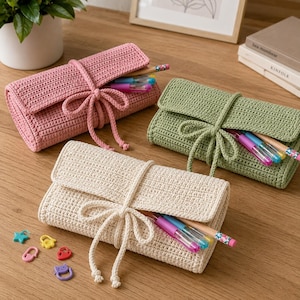 Crochet Roll Up Pencil Case Pattern, Organizer Pouch, Pen Holder (PDF Download)
