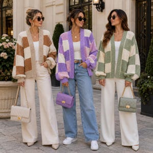 Crochet Patchwork Cardigan Pattern PDF, Granny Square Cardigan, Oversized Crochet Sweater, Balloon Sleeve Cardigan, XS-5XL