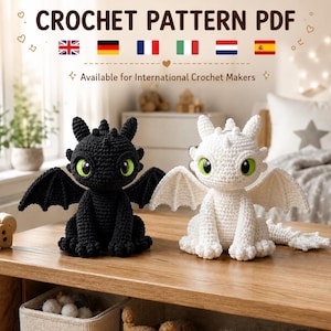 Toothless Dragon Crochet Pattern PDF, Dragon Amigurumi Pattern, Fantasy Dragon Plush Tutorial, Cute Dragon Crochet Toy DIY