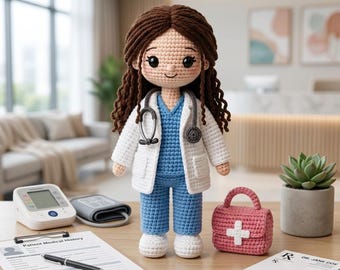 Doctor Doll Crochet Pattern PDF, Amigurumi Doctor Doll Tutorial, Nurse Doll Crochet Pattern, Medical Doll DIY Gift