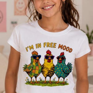 I'm In Free Mood Funny Chicken PNG, Cool Sunglasses Rooster Sublimation Design, Retro Patchwork Chicken Clipart for T-Shirts