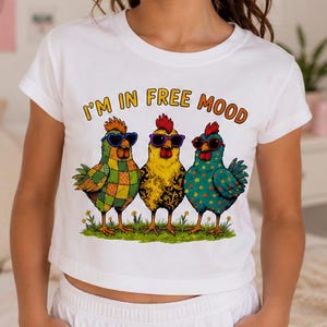 I'm In Free Mood Funny Chicken PNG, Cool Sunglasses Rooster Sublimation Design, Retro Patchwork Chicken Clipart for T-Shirts