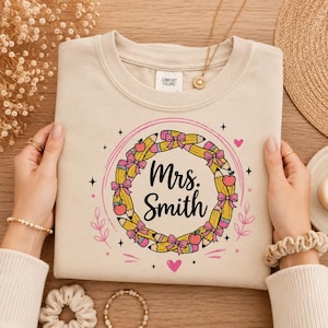 Custom Teacher Name Pencil Wreath PNG | Personalized SVG PDF Instant Download