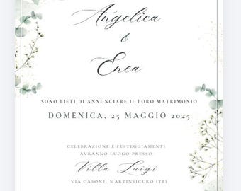 Partecipazione Matrimonio Botanica Digitale, Inviti Nozze Personalizzati, Invito Matrimonio Botanico, Partecipazioni Digitali Personalizzate