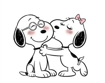 Schattige Snoopy png, Snoopy-koppel png, Snoopy die kust png, Cartoonhond png, Schattige liefde png, Valentijn png, Sublimatieontwerp