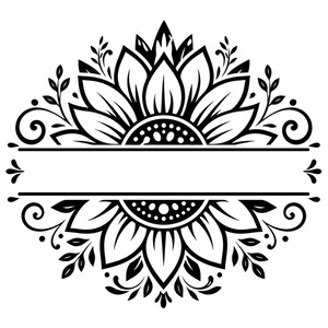 Monogramme tournesol divisé SVG | Cadre nominatif personnalisé SVG | Monogramme floral PNG | Panneau nominatif personnalisé | Fichier de découpe laser Cricut Silhouette