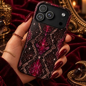 Snake Print Phone Case, Purple Black Python Scale Gothic Trendy Cover, Gift for Her, MagSafe iPhone 18 17 16 15 Samsung Galaxy Pixel